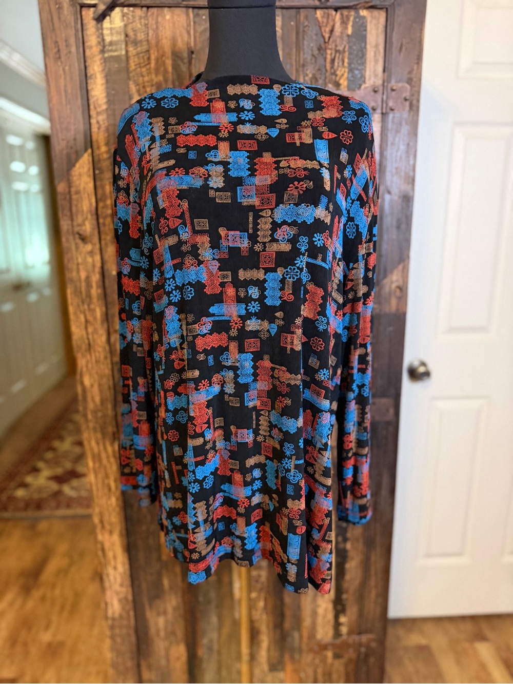 Coldwater Creek Womens XL Travel Knit Top Abstract Geometric Print Made USA